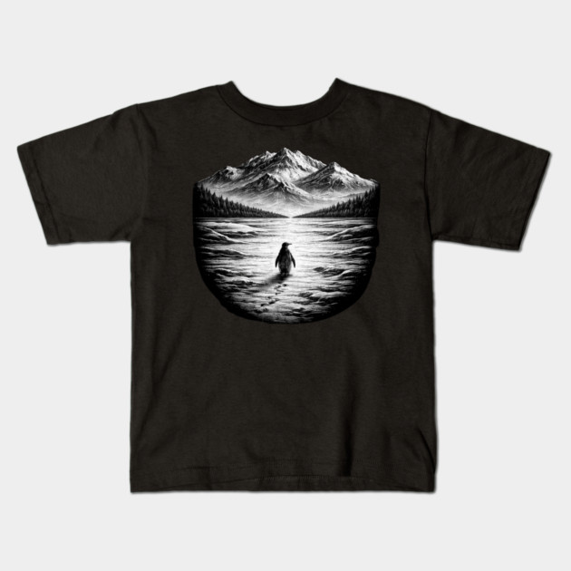 Follow Me Penguin Mountains Nature Adventure Kids T-Shirt by ArtistTee ⭐⭐⭐⭐⭐