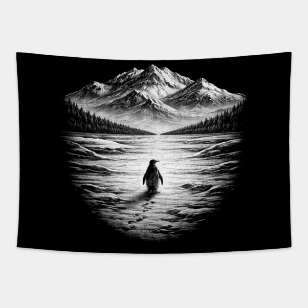 Follow Me Penguin Mountains Nature Adventure Tapestry by ArtistTee ⭐⭐⭐⭐⭐