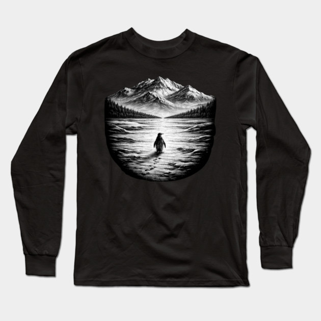 Follow Me Penguin Mountains Nature Adventure Long Sleeve T-Shirt by ArtistTee ⭐⭐⭐⭐⭐