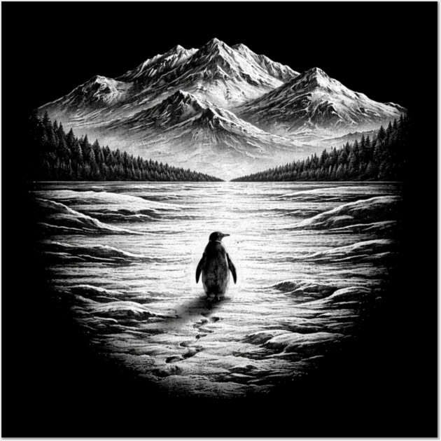 Follow Me Penguin Mountains Nature Adventure Wall Art by ArtistTee ⭐⭐⭐⭐⭐