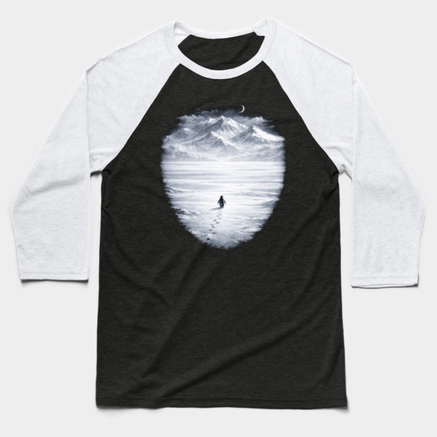 Lone Penguin Mountains Winter Trek Baseball T-Shirt by ArtistTee ⭐⭐⭐⭐⭐