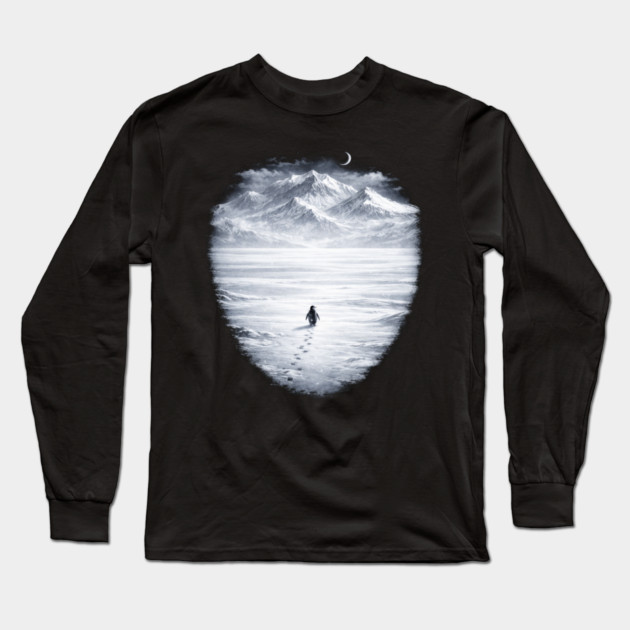 Lone Penguin Mountains Winter Trek Long Sleeve T-Shirt by ArtistTee ⭐⭐⭐⭐⭐