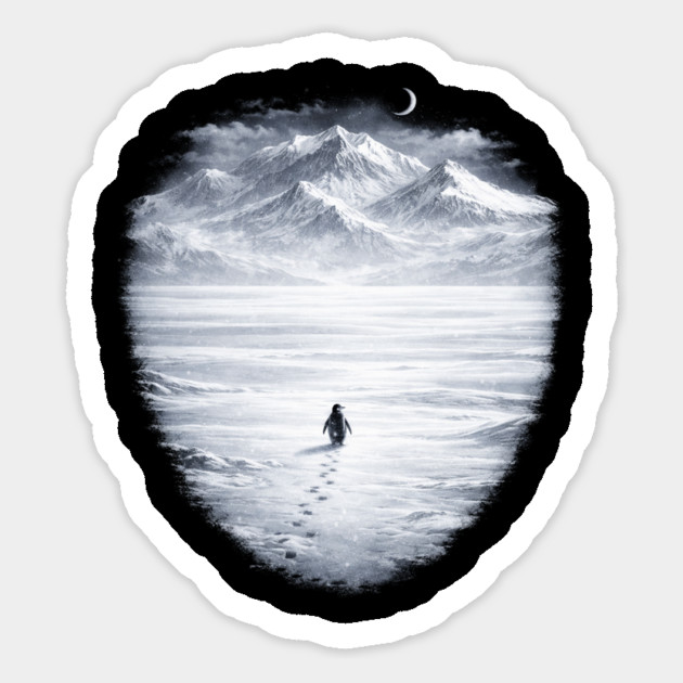 Lone Penguin Mountains Winter Trek Magnet by ArtistTee ⭐⭐⭐⭐⭐