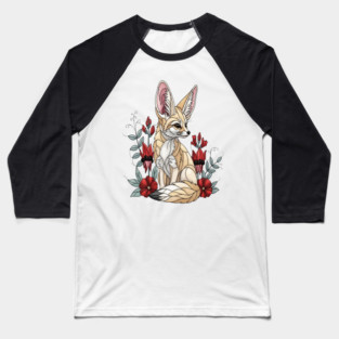 Fennec Fox Stained Glass Botanical Illustration Baseball T-Shirt