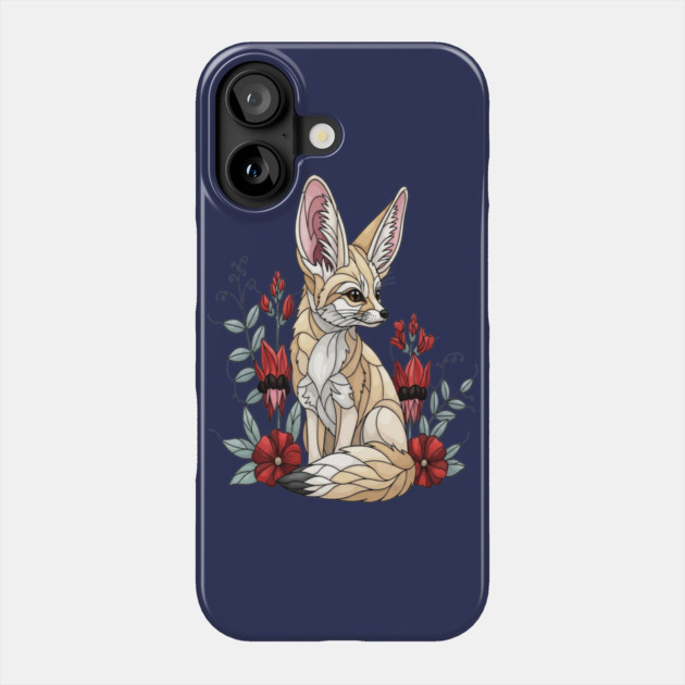 Fennec Fox Stained Glass Botanical Illustration Phone Case by BirdsnStuff
