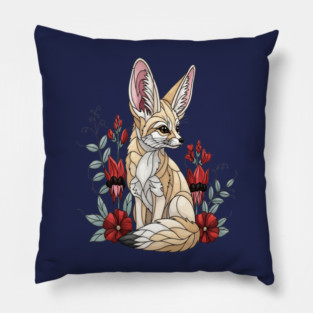 Fennec Fox Stained Glass Botanical Illustration Pillow