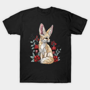 Fennec Fox Stained Glass Botanical Illustration T-Shirt