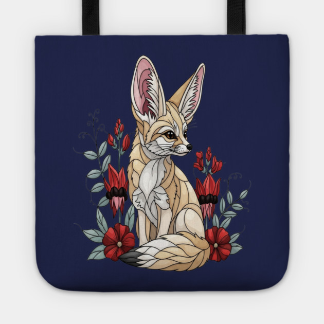 Fennec Fox Stained Glass Botanical Illustration Tote by BirdsnStuff