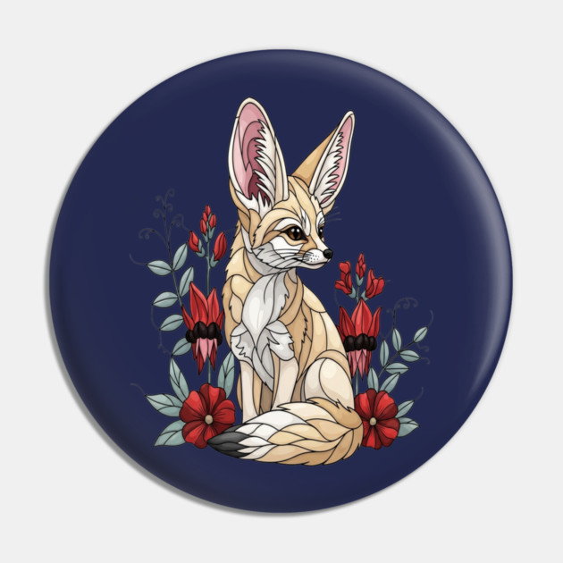 Fennec Fox Stained Glass Botanical Illustration Pin by BirdsnStuff