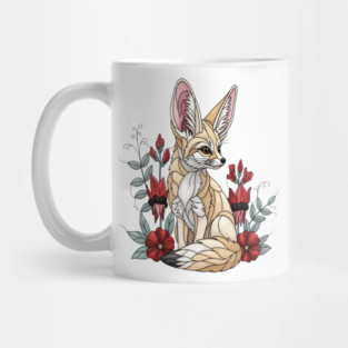 Fennec Fox Stained Glass Botanical Illustration Mug