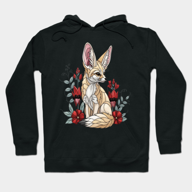 Fennec Fox Stained Glass Botanical Illustration Hoodie by BirdsnStuff