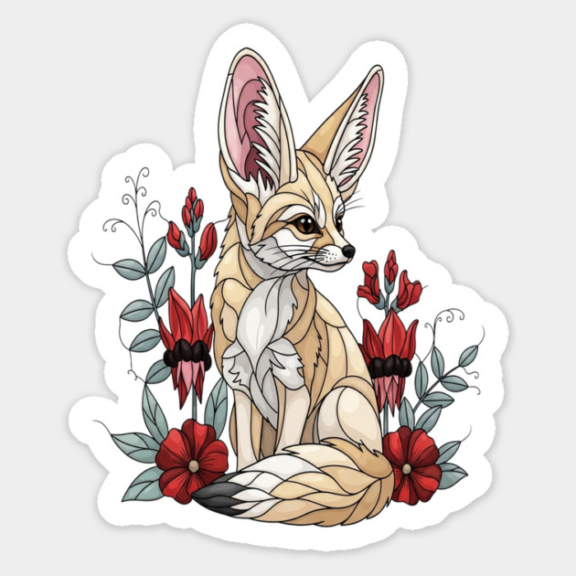 Fennec Fox Stained Glass Botanical Illustration Magnet by BirdsnStuff