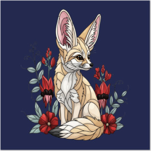 Fennec Fox Stained Glass Botanical Illustration Posters and Art