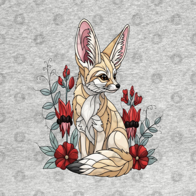 Fennec Fox Stained Glass Botanical Illustration by BirdsnStuff
