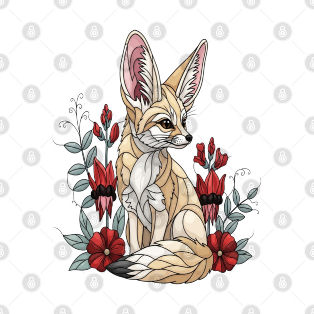 Fennec Fox Stained Glass Botanical Illustration by BirdsnStuff