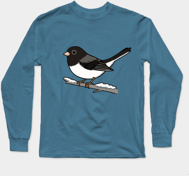 Snowbird Dark-Eyed Junco on Branch Long Sleeve T-Shirt by DonWillisJrArt