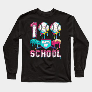 100 Days of School Baseball Theme Long Sleeve T-Shirt