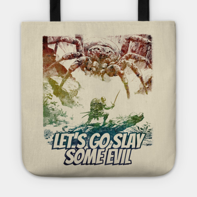 "Let's Go Slay Some Evil" Vintage Barbarian Fantasy Tote by Nonstop Shirts