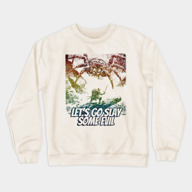"Let's Go Slay Some Evil" Vintage Barbarian Fantasy Crewneck Sweatshirt by Nonstop Shirts