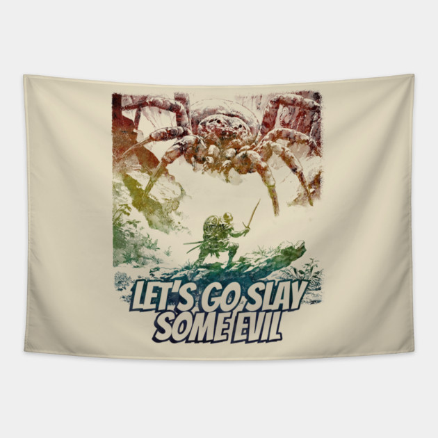 "Let's Go Slay Some Evil" Vintage Barbarian Fantasy Tapestry by Nonstop Shirts