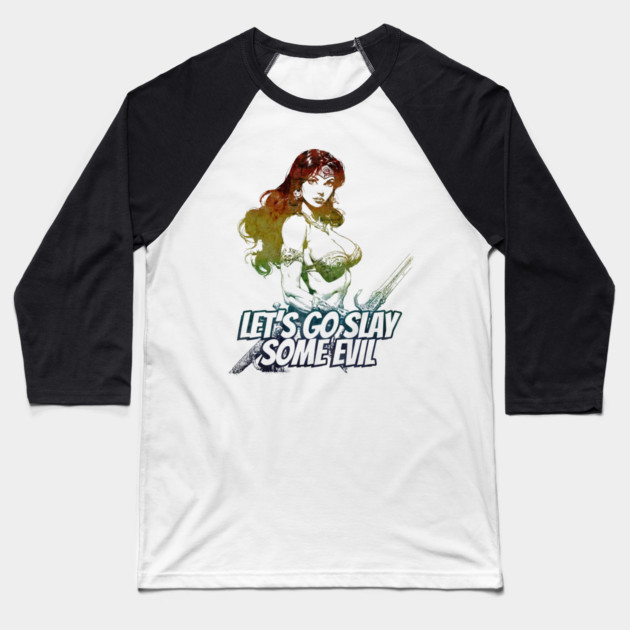 "Let's Go Slay Some Evil" Vintage Barbarian Fantasy Baseball T-Shirt by Nonstop Shirts