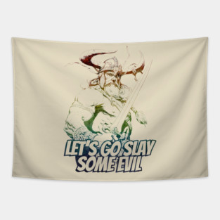 "Let's Go Slay Some Evil" Vintage Barbarian Fantasy Tapestry