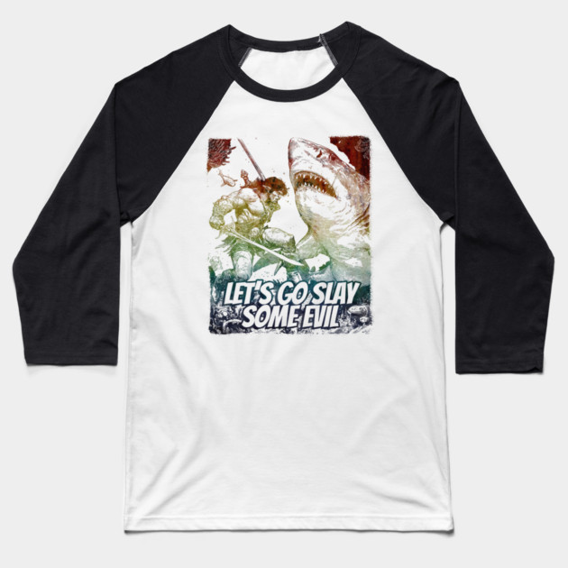 "Let's Go Slay Some Evil" Vintage Barbarian Fantasy Baseball T-Shirt by Nonstop Shirts