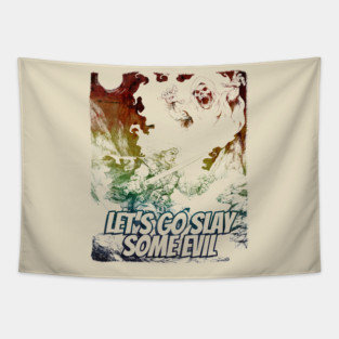 "Let's Go Slay Some Evil" Vintage Barbarian Fantasy Tapestry