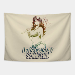 "Let's Go Slay Some Evil" Vintage Barbarian Fantasy Tapestry