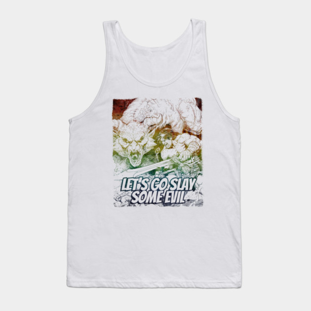 "Let's Go Slay Some Evil" Vintage Barbarian Fantasy Tank Top by Nonstop Shirts