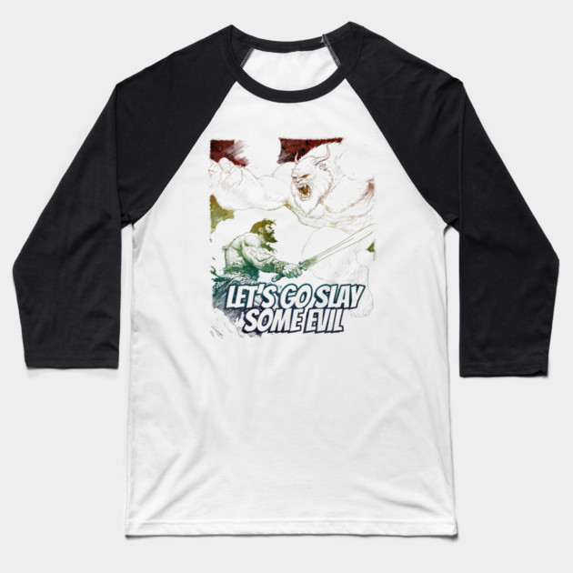 "Let's Go Slay Some Evil" Vintage Barbarian Fantasy Baseball T-Shirt by Nonstop Shirts