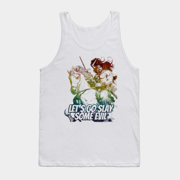 "Let's Go Slay Some Evil" Vintage Barbarian Fantasy Tank Top by Nonstop Shirts