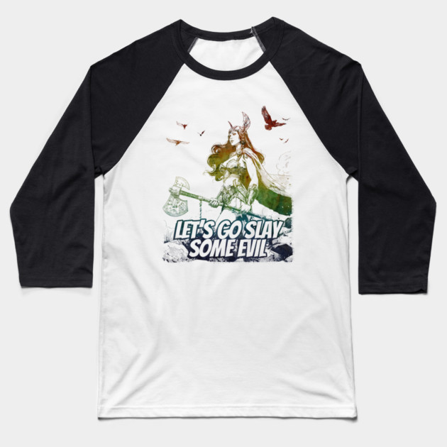"Let's Go Slay Some Evil" Vintage Barbarian Fantasy Baseball T-Shirt by Nonstop Shirts