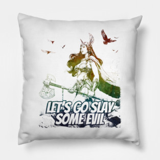 "Let's Go Slay Some Evil" Vintage Barbarian Fantasy Pillow