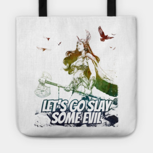"Let's Go Slay Some Evil" Vintage Barbarian Fantasy Tote