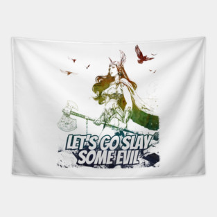 "Let's Go Slay Some Evil" Vintage Barbarian Fantasy Tapestry