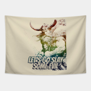 "Let's Go Slay Some Evil" Vintage Barbarian Fantasy Tapestry