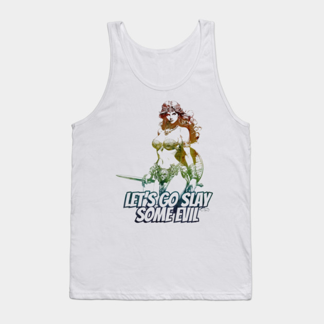 "Let's Go Slay Some Evil" Vintage Barbarian Fantasy Warrior Tank Top by Nonstop Shirts