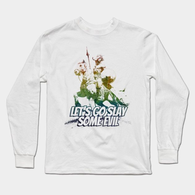 "Let's Go Slay Some Evil" Vintage Barbarian Fantasy Long Sleeve T-Shirt by Nonstop Shirts