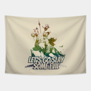 "Let's Go Slay Some Evil" Vintage Barbarian Fantasy Tapestry
