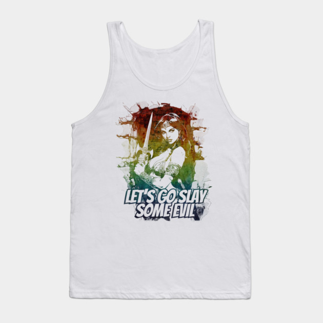 "Let's Go Slay Some Evil" Vintage Barbarian Fantasy Tank Top by Nonstop Shirts