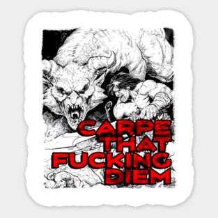 "Carpe That F*cking Diem" Vintage Barbarian Fantasy Magnet