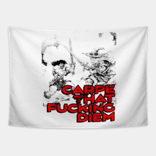 "Carpe That F*cking Diem" Vintage Barbarian Fantasy Tapestry