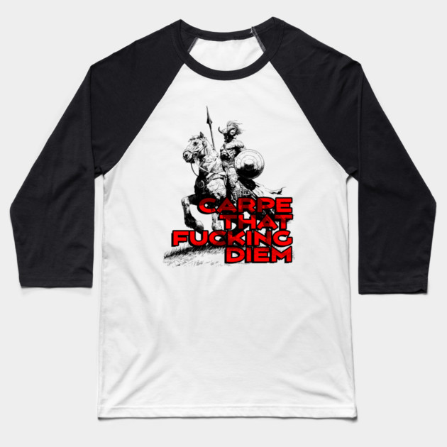 "Carpe That F*cking Diem" Vintage Barbarian Fantasy Baseball T-Shirt by Nonstop Shirts