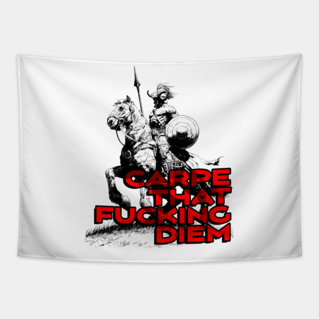 "Carpe That F*cking Diem" Vintage Barbarian Fantasy Tapestry by Nonstop Shirts