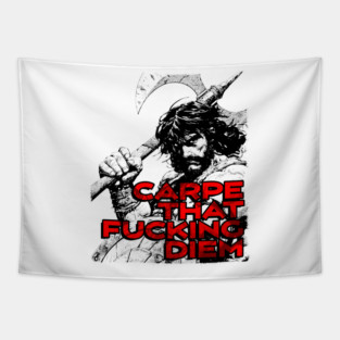 "Carpe That F*cking Diem" Vintage Barbarian Fantasy Tapestry