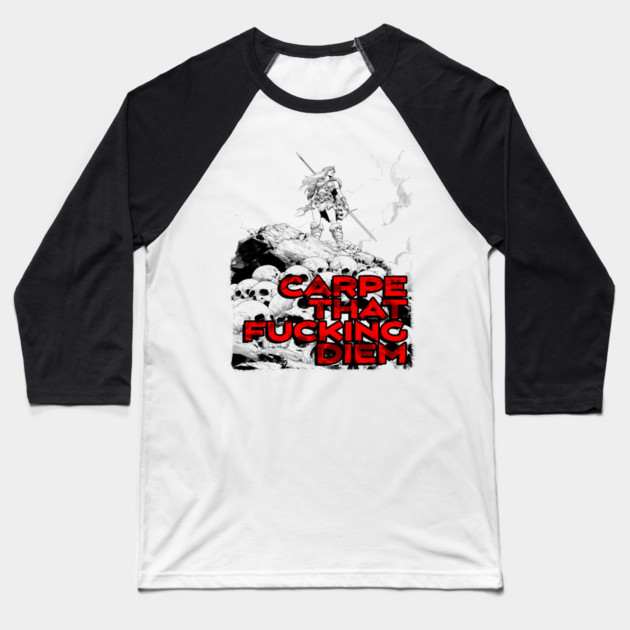 "Carpe That F*cking Diem" Vintage Barbarian Fantasy Baseball T-Shirt by Nonstop Shirts