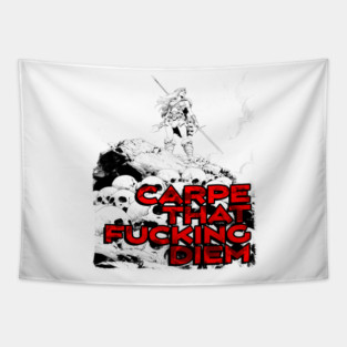 "Carpe That F*cking Diem" Vintage Barbarian Fantasy Tapestry