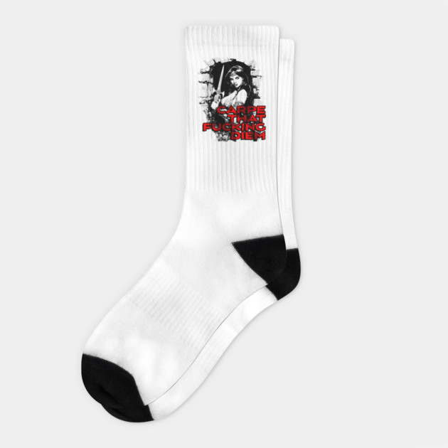"Carpe That F*cking Diem" Vintage Barbarian Fantasy Socks by Nonstop Shirts