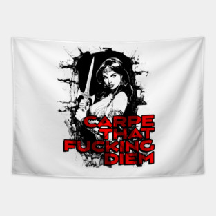 "Carpe That F*cking Diem" Vintage Barbarian Fantasy Tapestry
